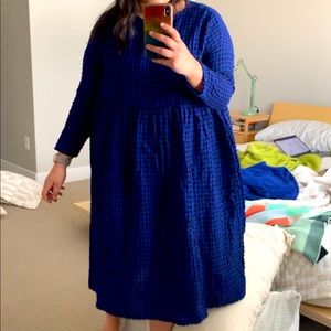 Ichi Antiquites Cotton Wool Dress in Cobalt/ Blk